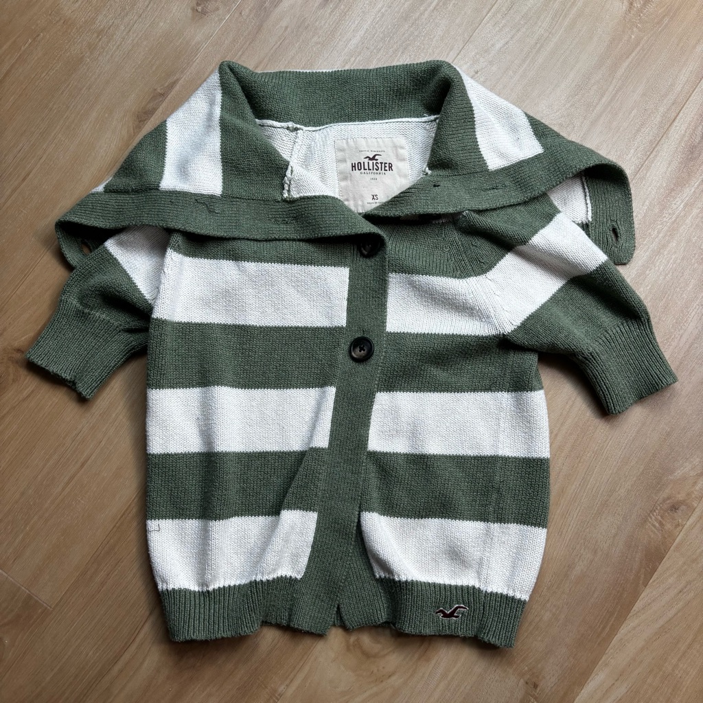 Hollister Green And White Striped Cardigan Babydoll Y2k Hollister Green And White Striped Cardigan Babydoll Y2k